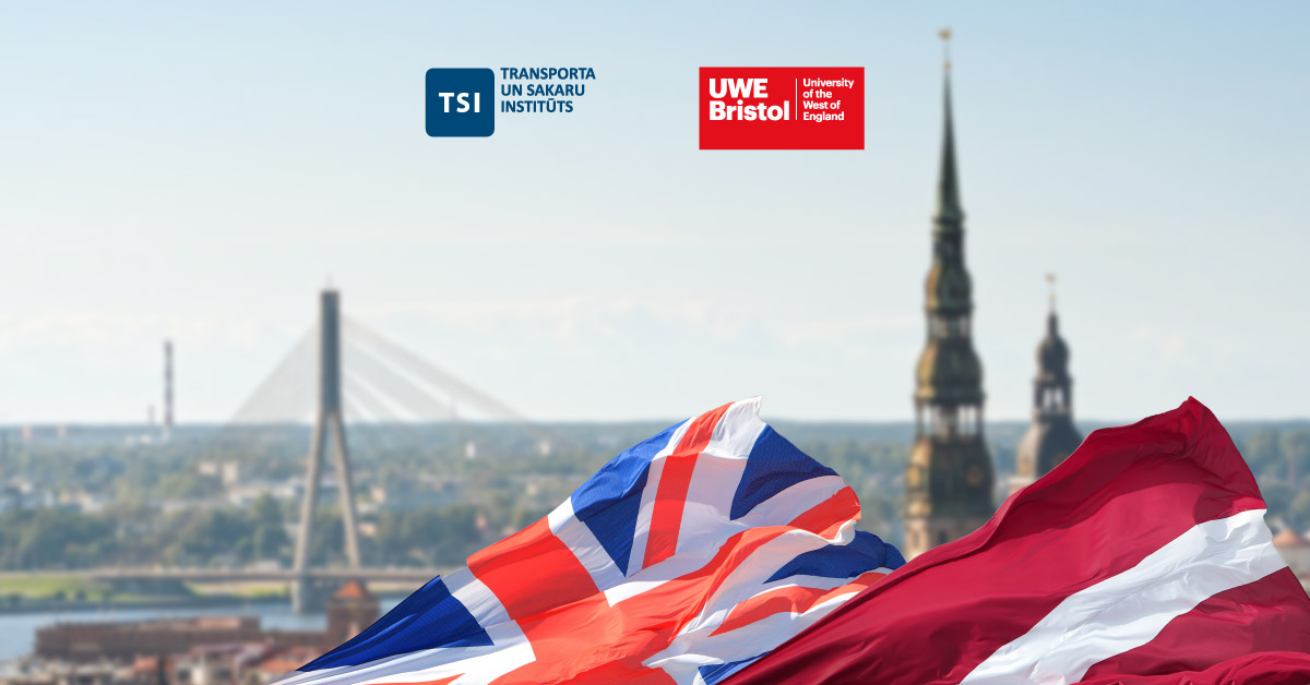 Double Degree view of Riga UK and LV flags